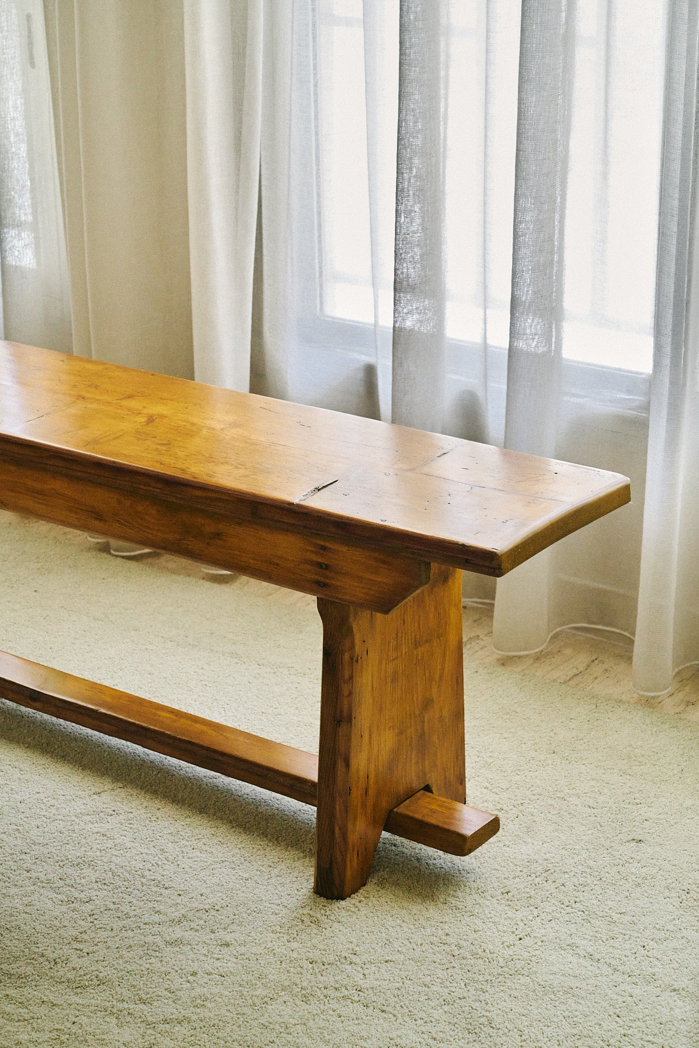Long wooden bench