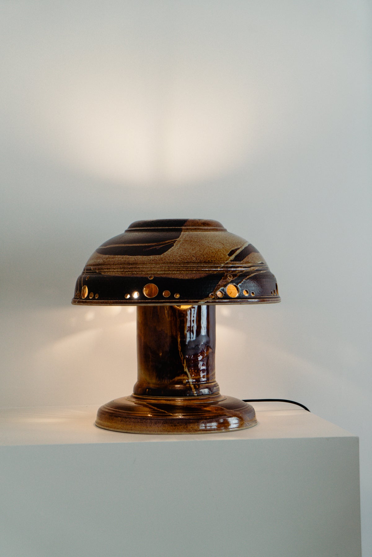 Flat lava ceramic lamp by Atelier Tönnieshof, Germany 1960s