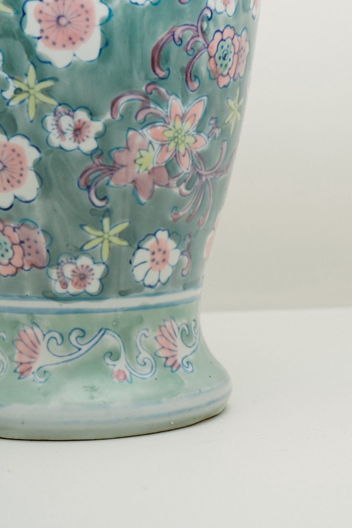 Chinoiserie porcelain vase, aqua green with flowers