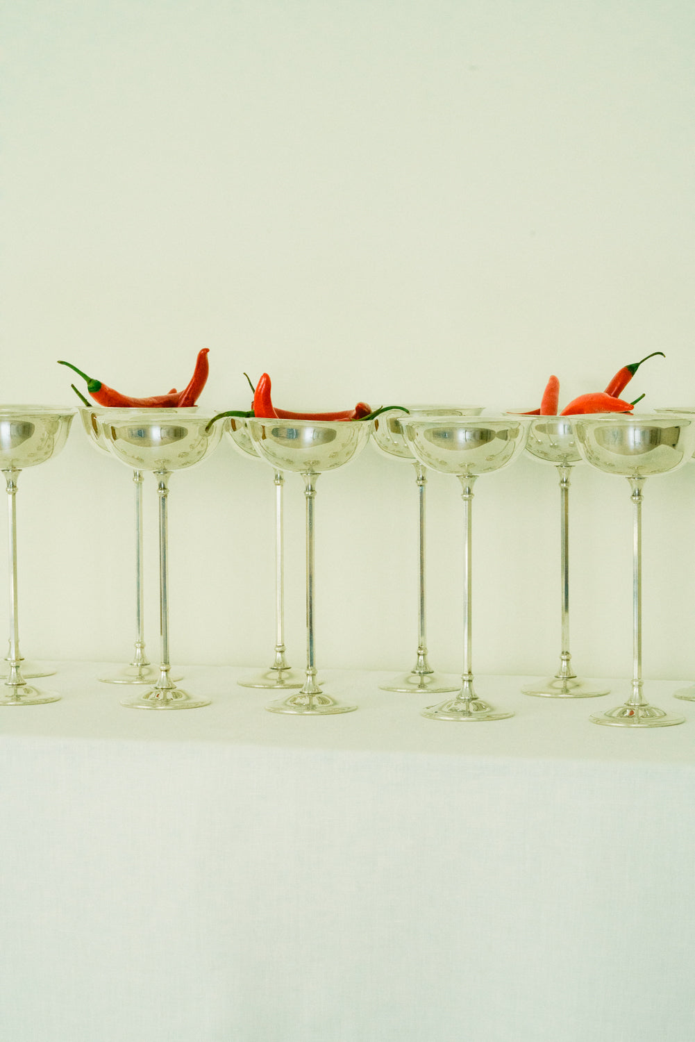 Rare, very tall-stemmed silver plated coupes, set of 12