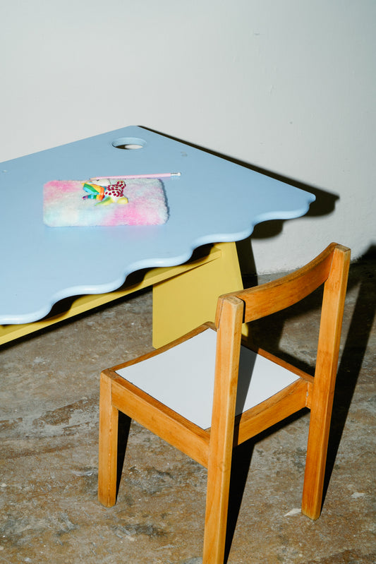 Blue and yellow kids desk