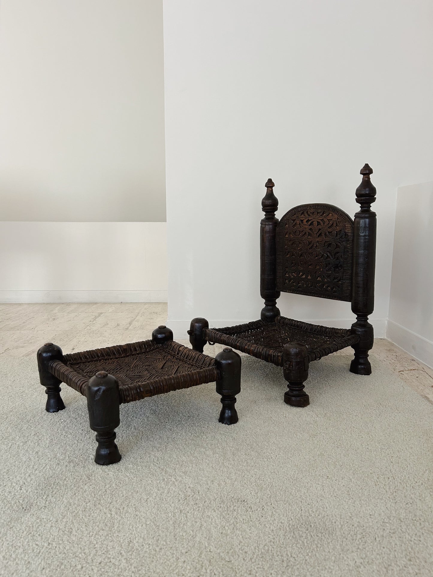 Antique Afghan temple chair with stool