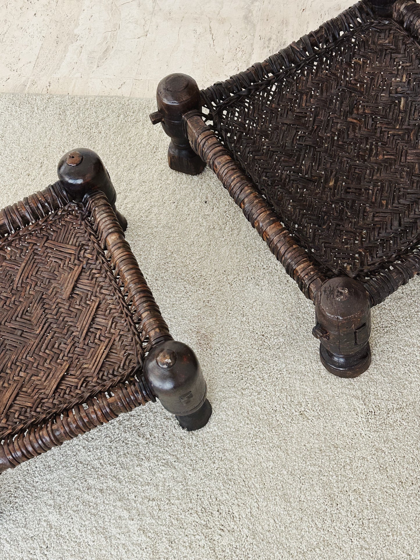 Antique Afghan temple chair with stool