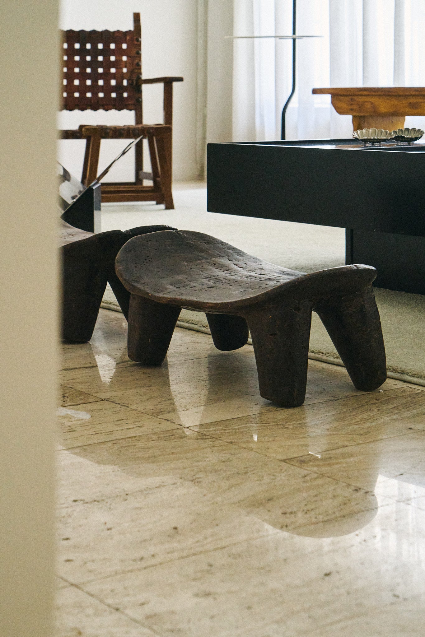 Set of 2 African Mali wood stools