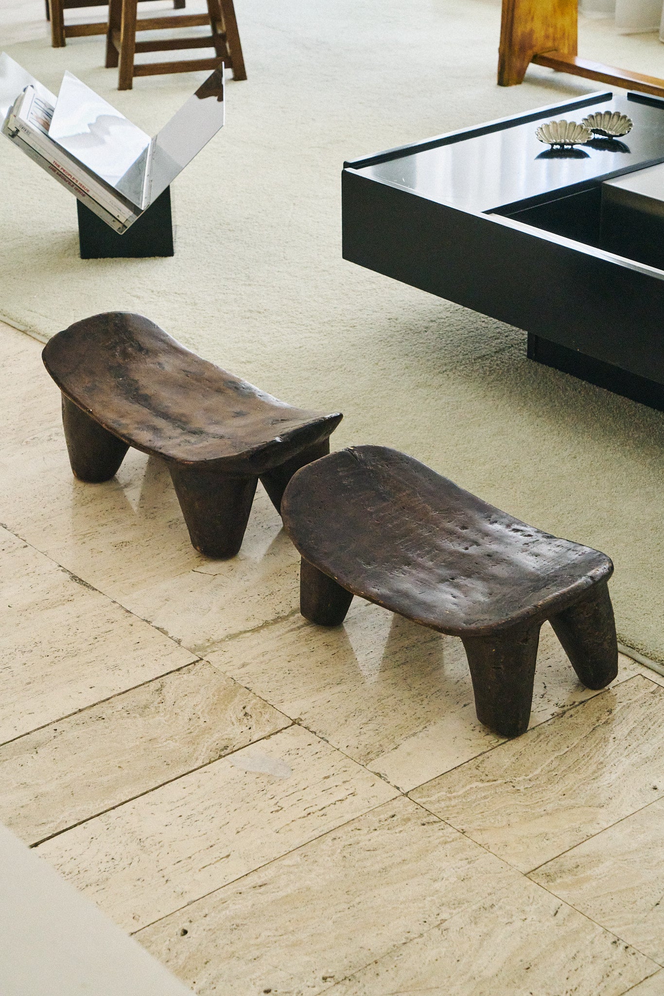 Set of 2 African Mali wood stools