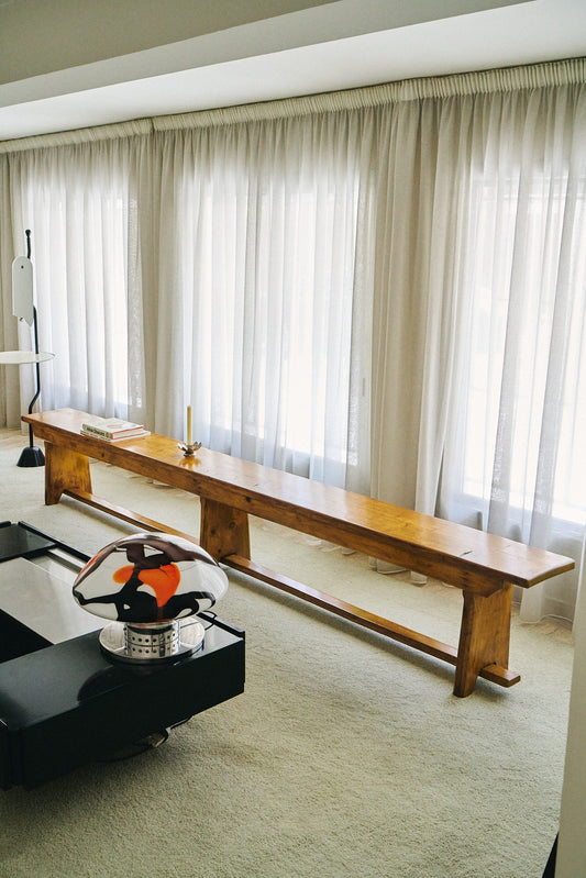 Long wooden bench