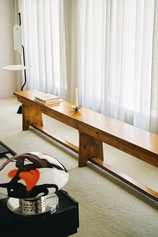 Long wooden bench
