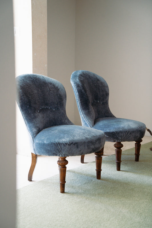 Blue velvet slipper chairs, 1960s (set of 2)