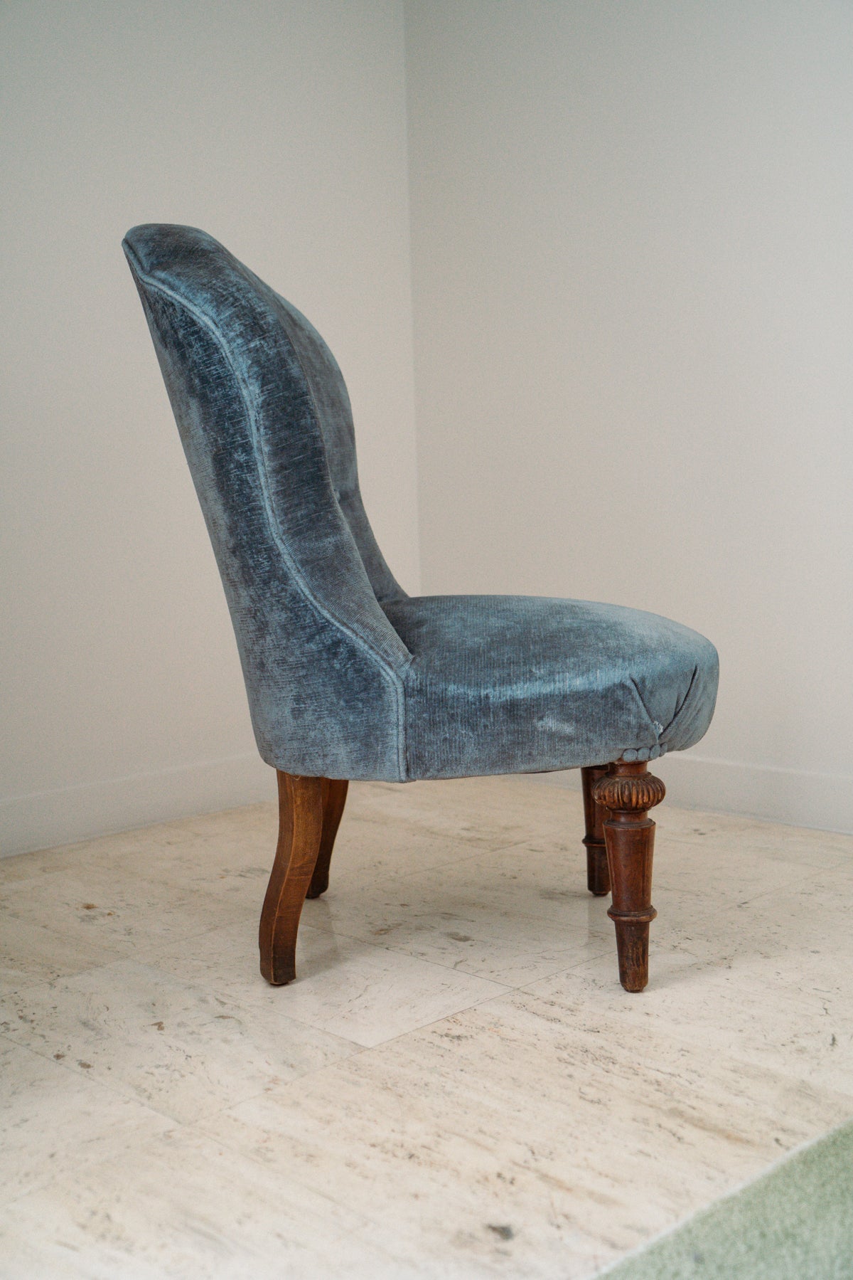 Blue velvet slipper chairs, 1960s (set of 2)