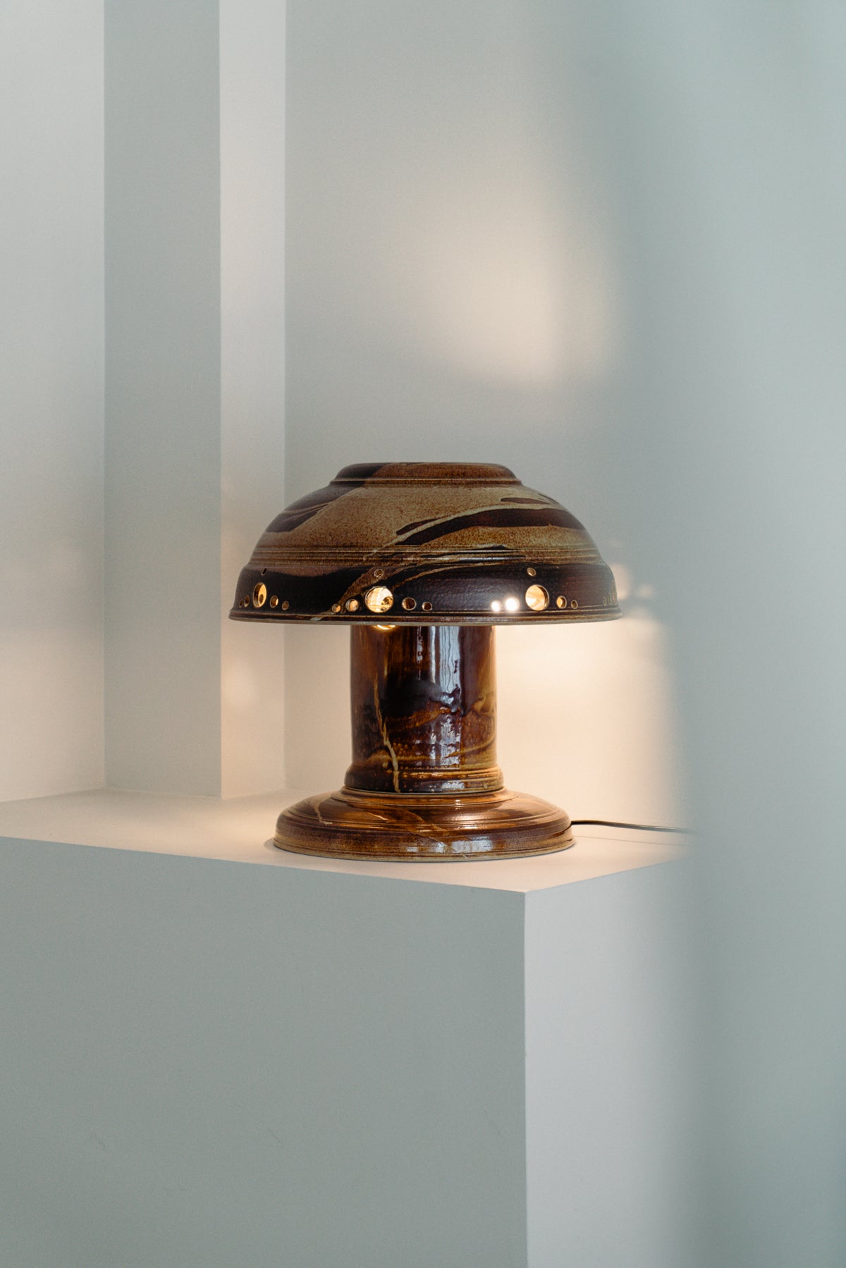 Flat lava ceramic lamp by Atelier Tönnieshof, Germany 1960s