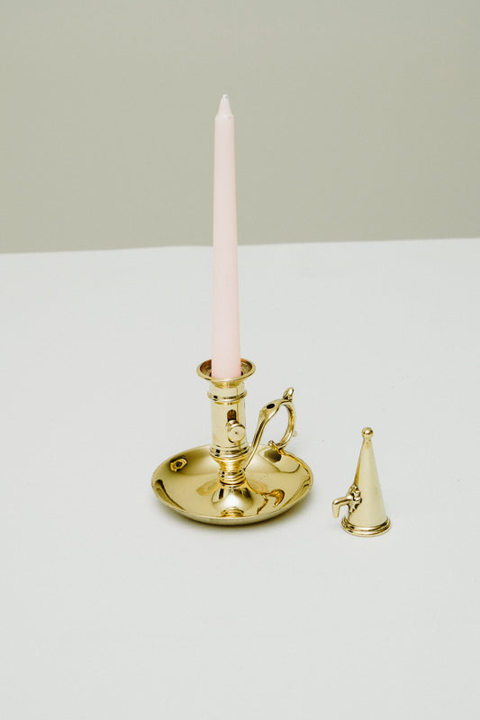 Brass candleholder with candle snuffer