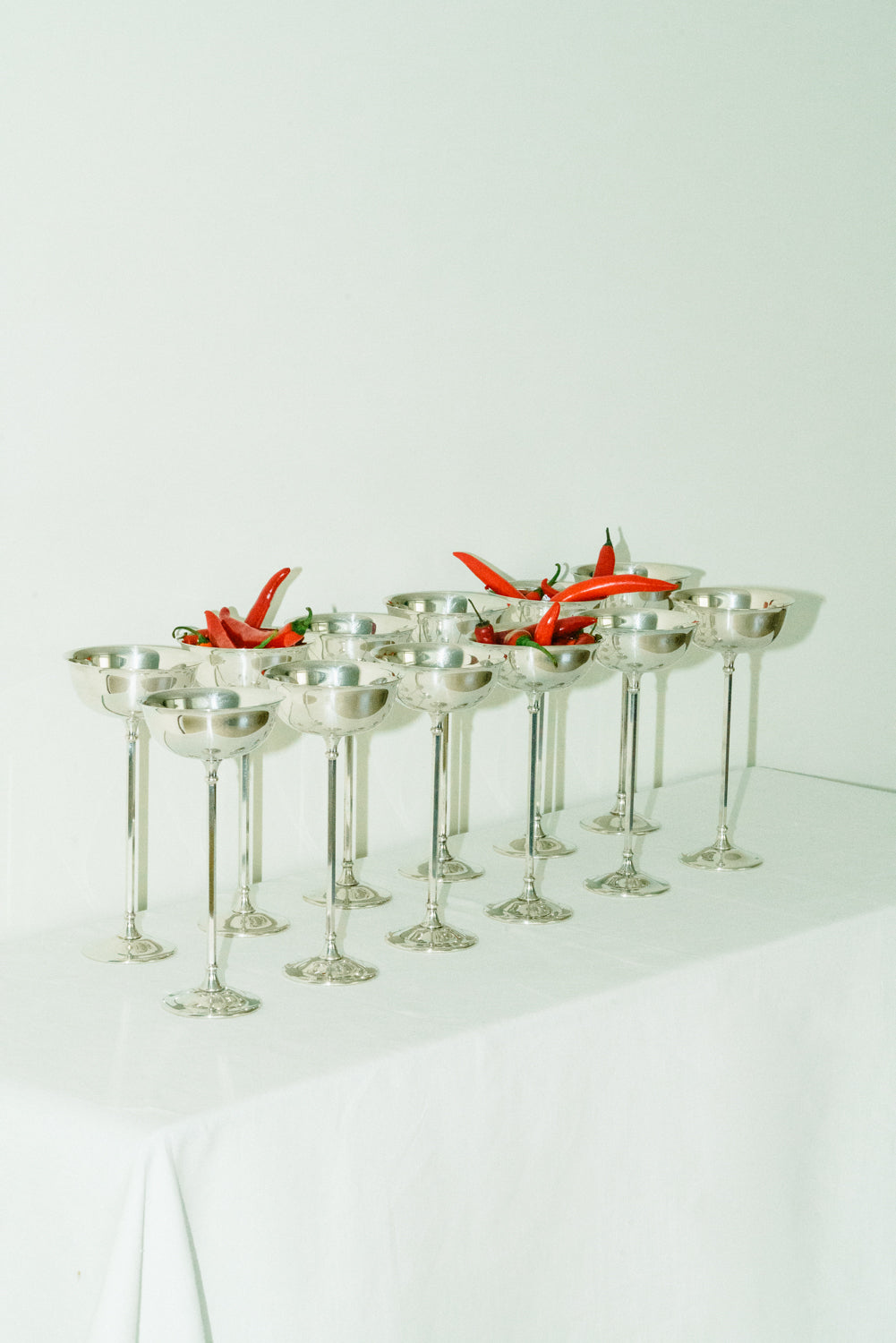 Rare, very tall-stemmed silver plated coupes, set of 12