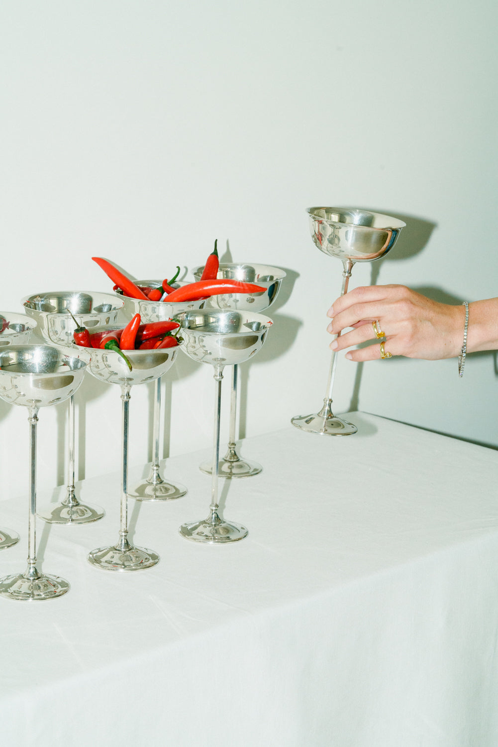 Rare, very tall-stemmed silver plated coupes, set of 12