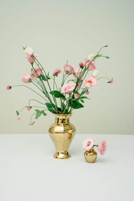 Set of 2 midi and mini brass vases