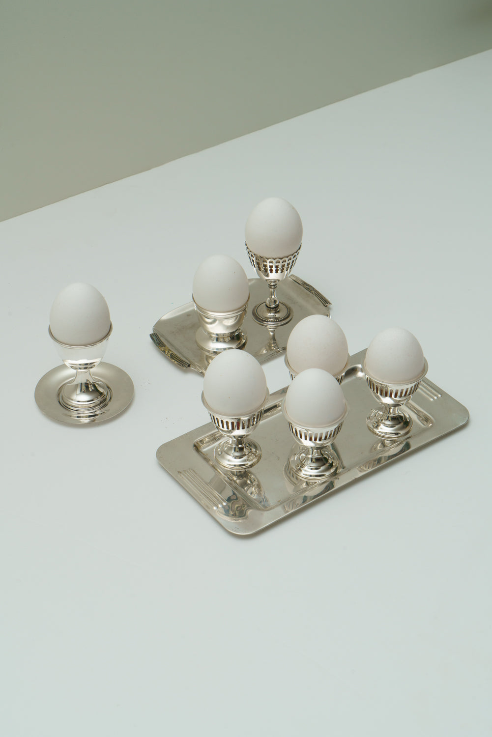 Silver plated vintage œuf à la coque set, set of 7