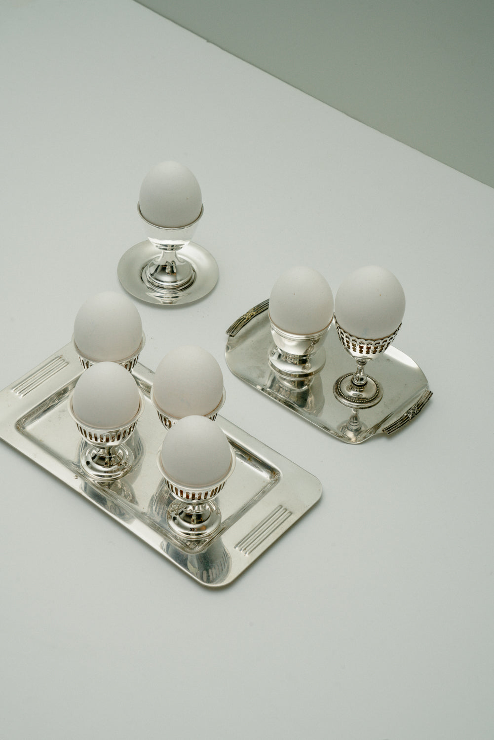 Silver plated vintage œuf à la coque set, set of 7