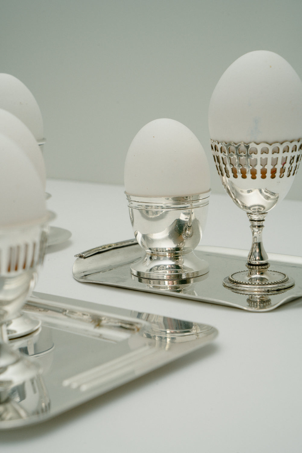 Silver plated vintage œuf à la coque set, set of 7