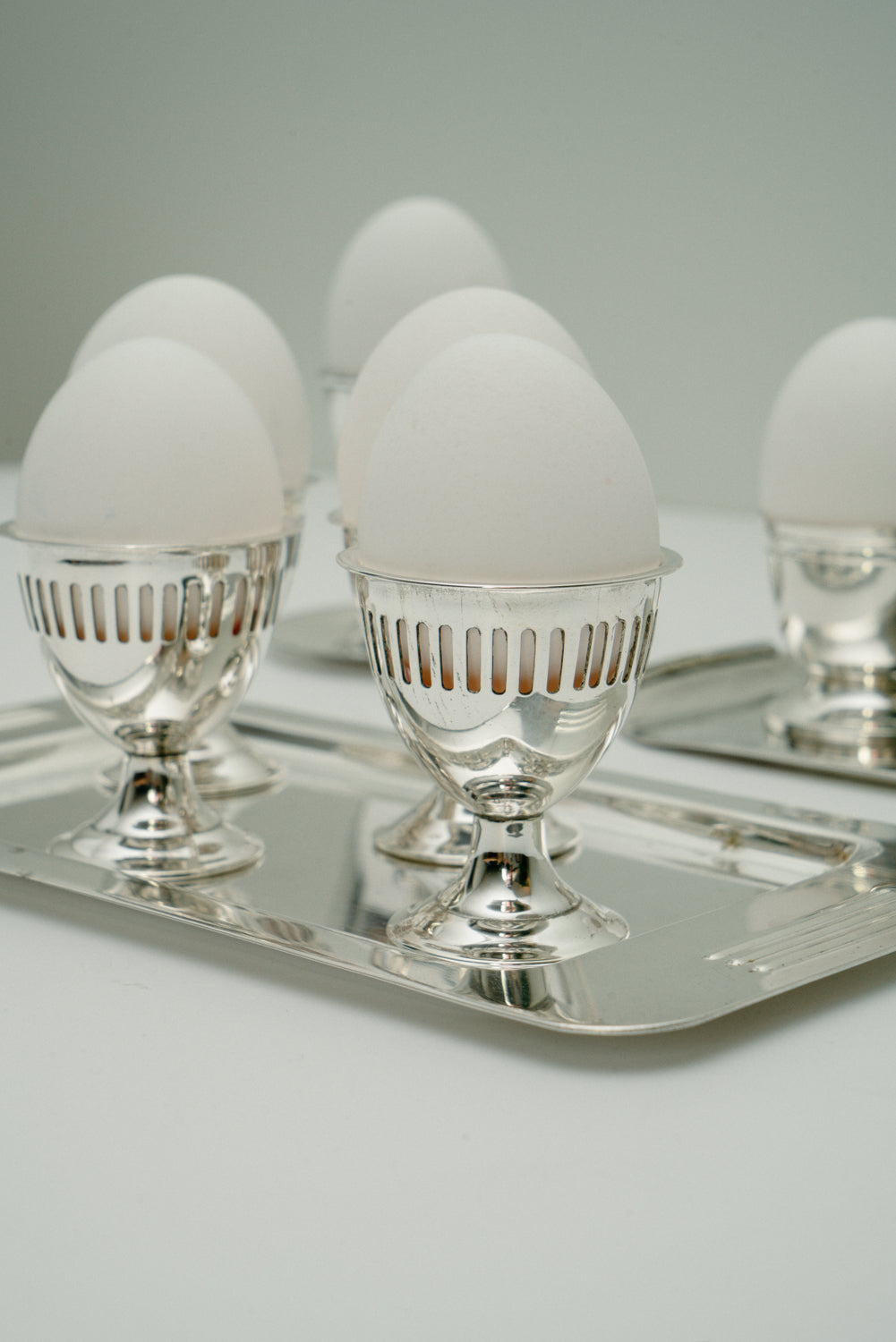 Silver plated vintage œuf à la coque set, set of 7