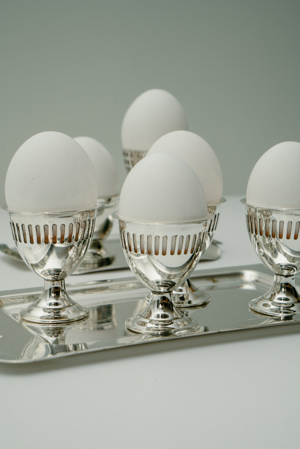 Silver plated vintage œuf à la coque set, set of 7