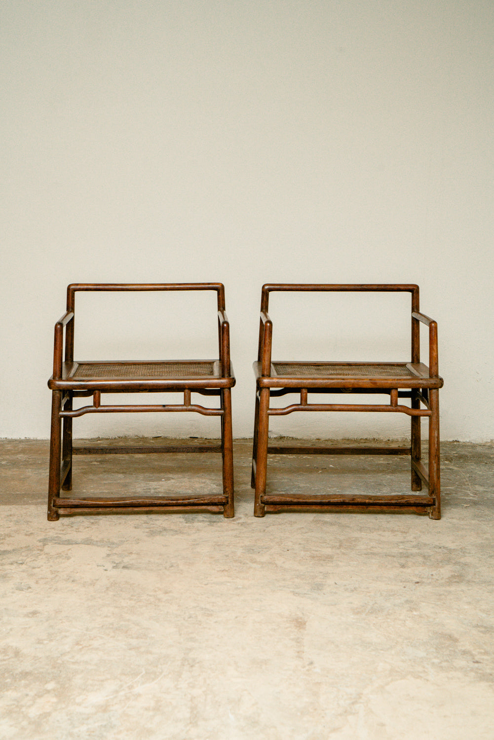 Set of 2 antique traditional Chinese hardwood meditation chairs