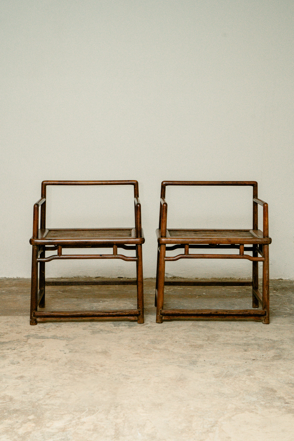 Set of 2 antique traditional Chinese hardwood meditation chairs