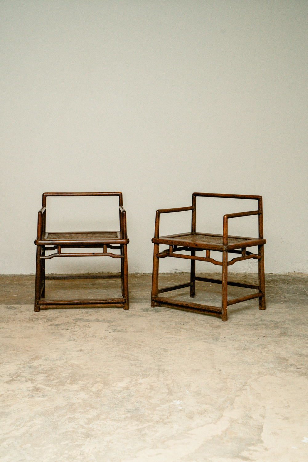 Set of 2 antique traditional Chinese hardwood meditation chairs