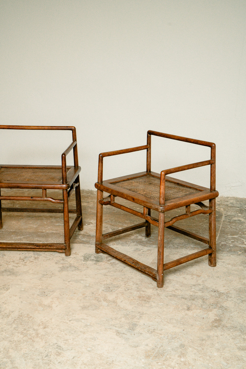 Set of 2 antique traditional Chinese hardwood meditation chairs