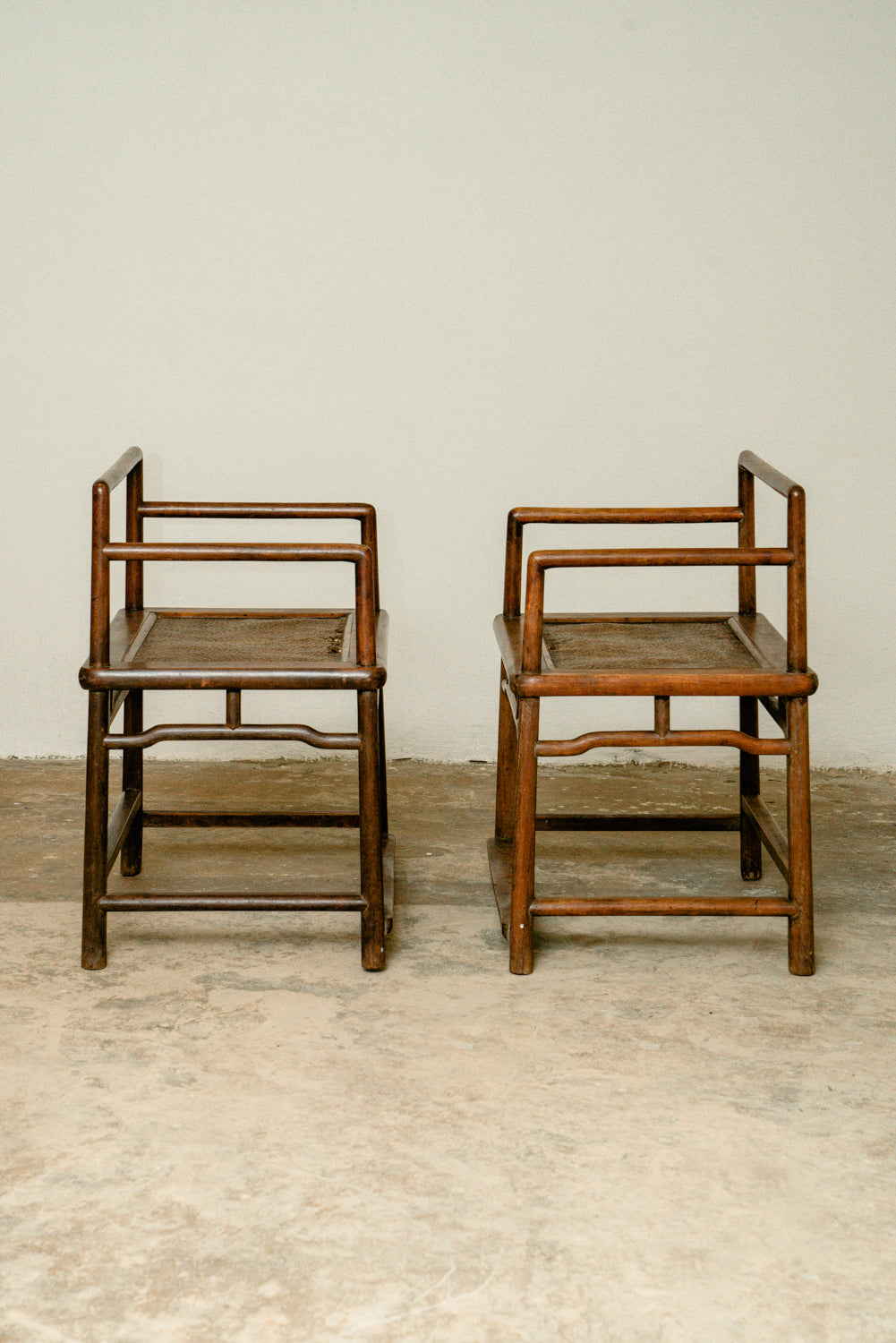 Set of 2 antique traditional Chinese hardwood meditation chairs