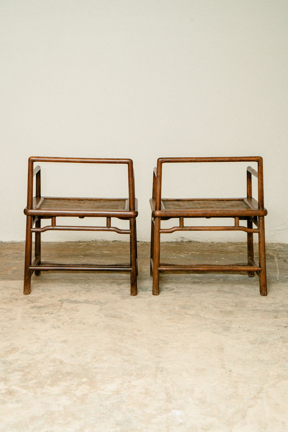 Set of 2 antique traditional Chinese hardwood meditation chairs
