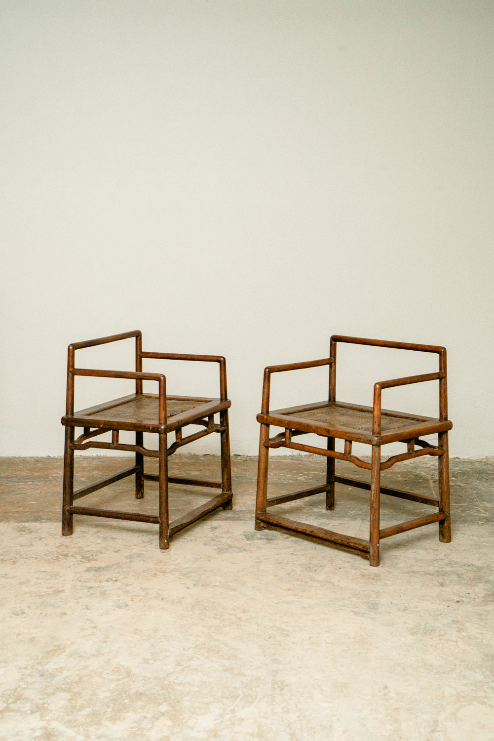 Set of 2 antique traditional Chinese hardwood meditation chairs