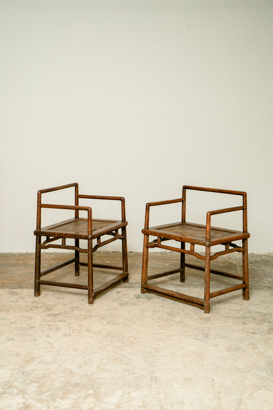 Set of 2 antique traditional Chinese hardwood meditation chairs