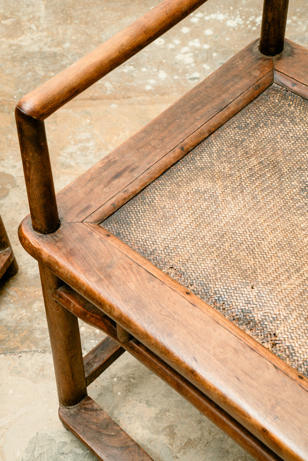 Set of 2 antique traditional Chinese hardwood meditation chairs