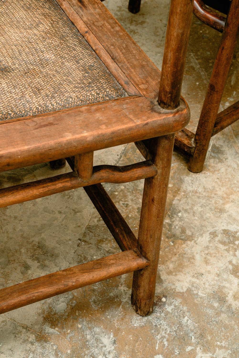 Set of 2 antique traditional Chinese hardwood meditation chairs
