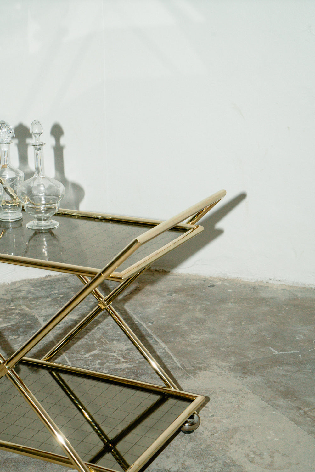 Trolley brass bar cart