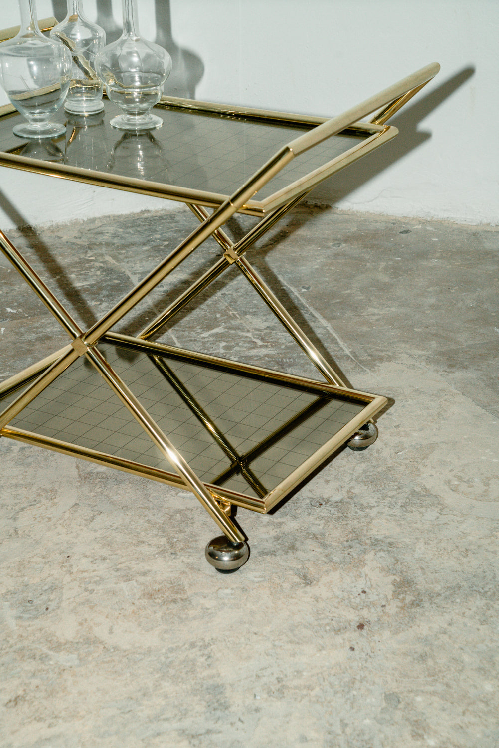 Trolley brass bar cart