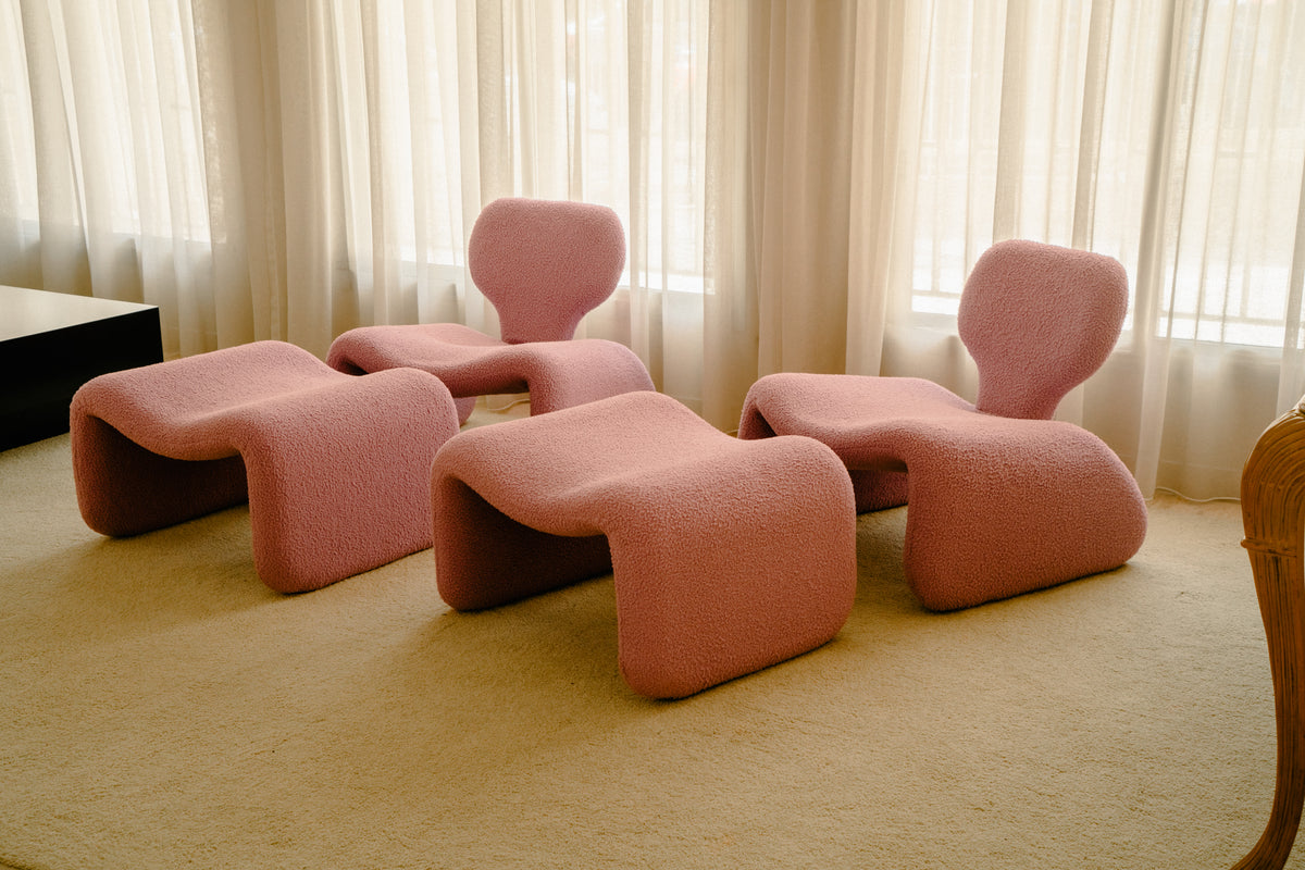 Rare set of 2 Djinn chairs with 2 ottomans by Olivier Mourgue for Airborn, 1970s