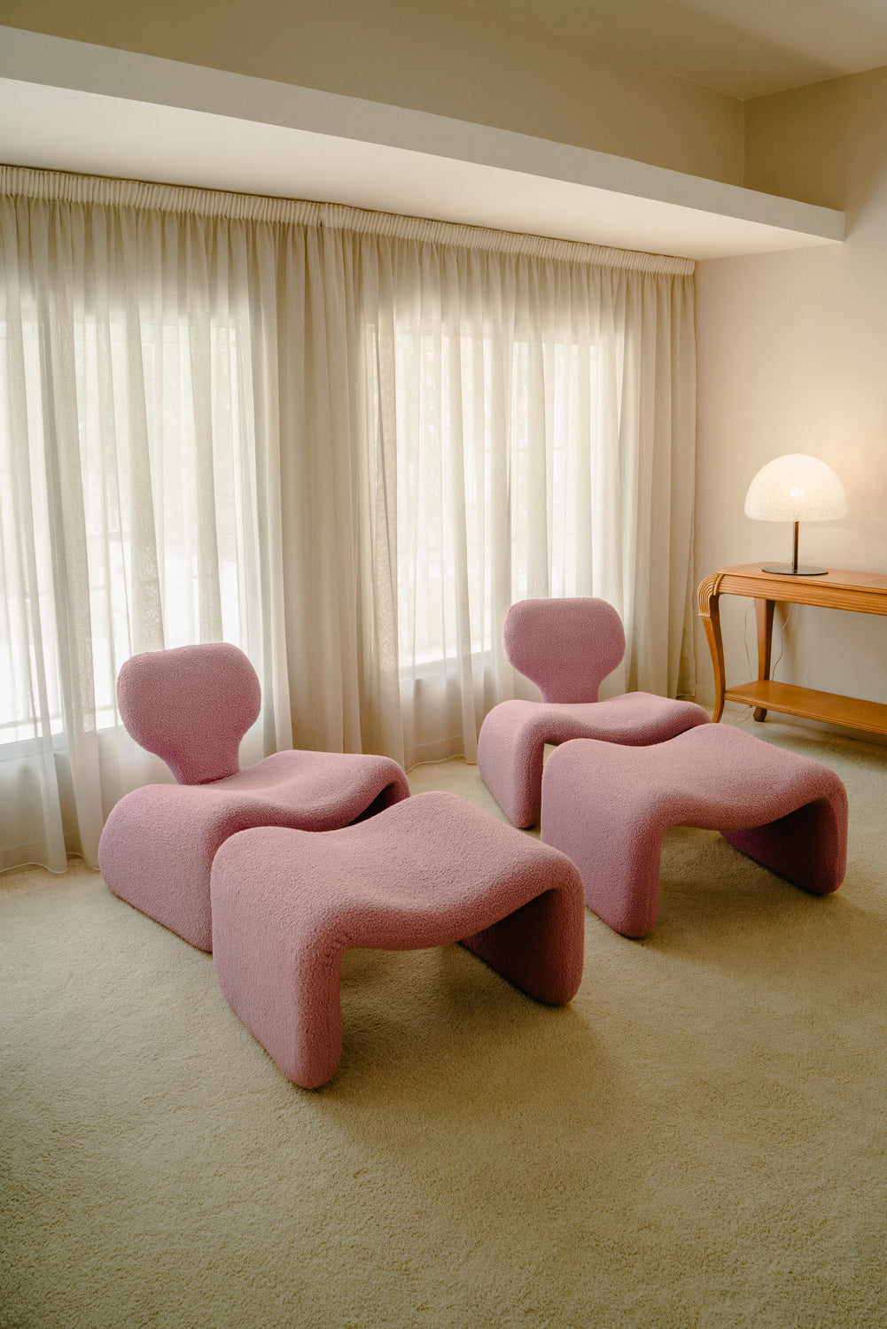 Rare set of 2 Djinn chairs with 2 ottomans by Olivier Mourgue for Airborn, 1970s