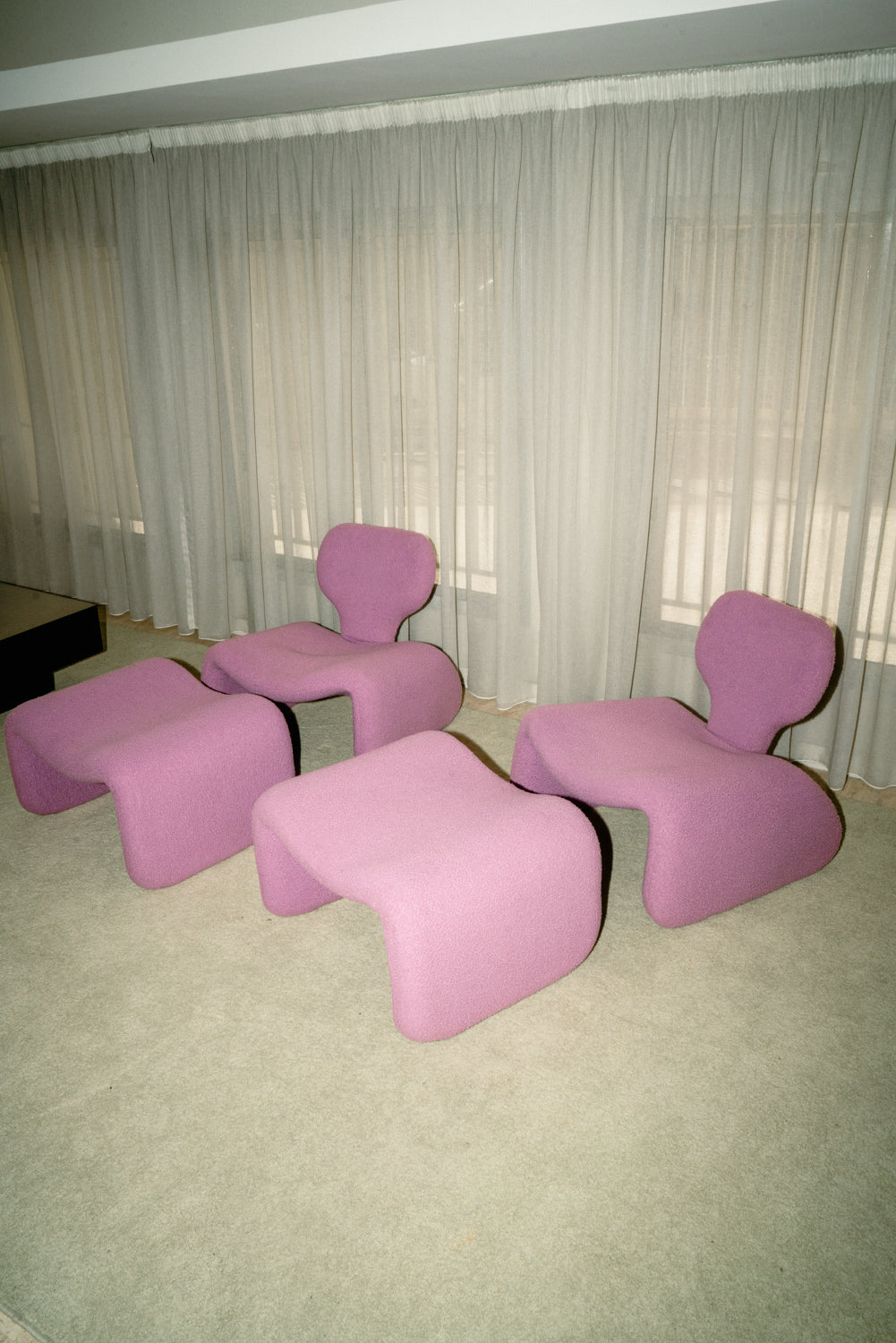 Rare set of 2 Djinn chairs with 2 ottomans by Olivier Mourgue for Airborn, 1970s