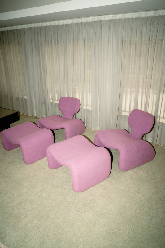 Rare set of 2 Djinn chairs with 2 ottomans by Olivier Mourgue for Airborn, 1970s