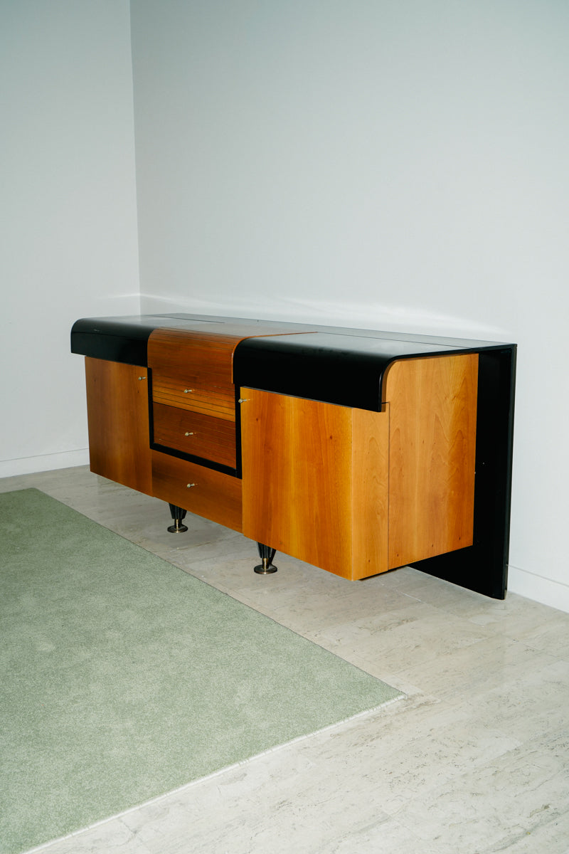 Black lacquer and teak sideboard by Pierre Cardin, 1980s