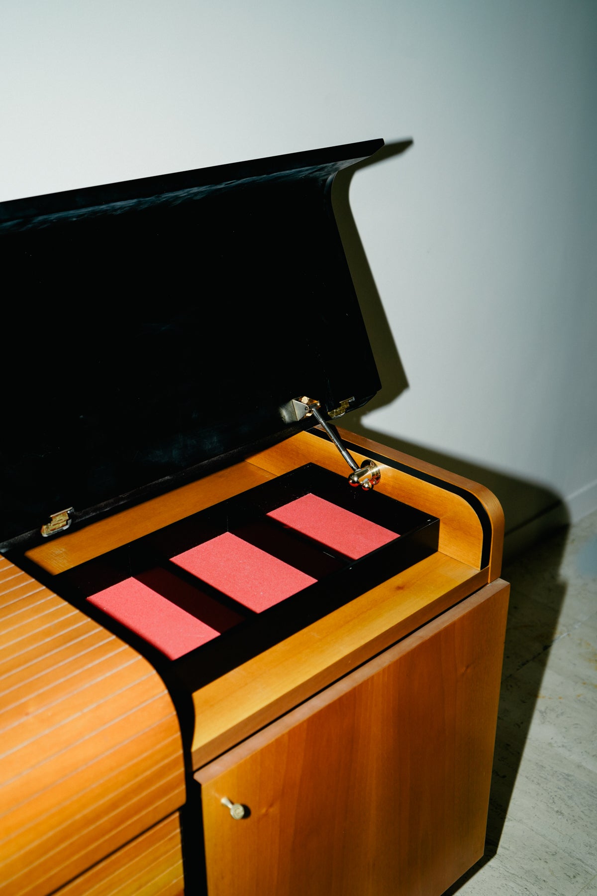 Black lacquer and teak sideboard by Pierre Cardin, 1980s