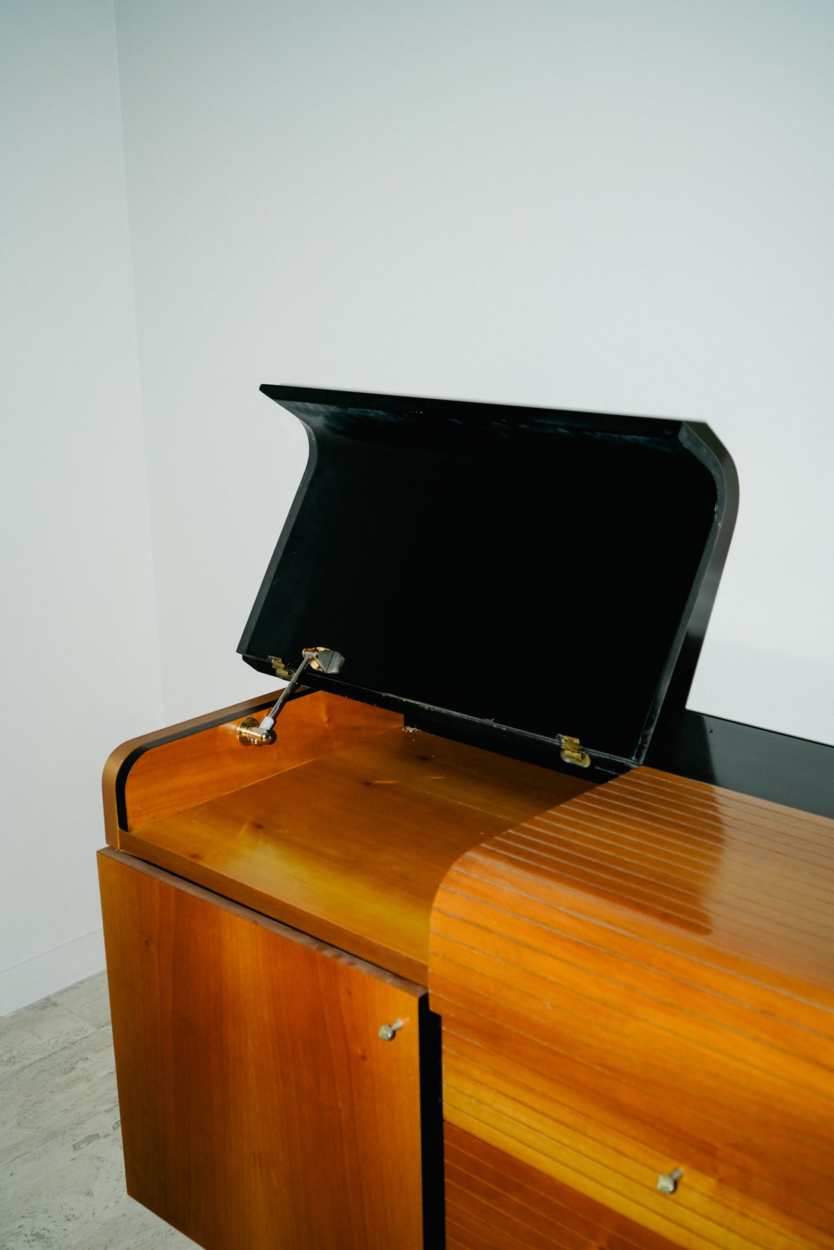 Black lacquer and teak sideboard by Pierre Cardin, 1980s