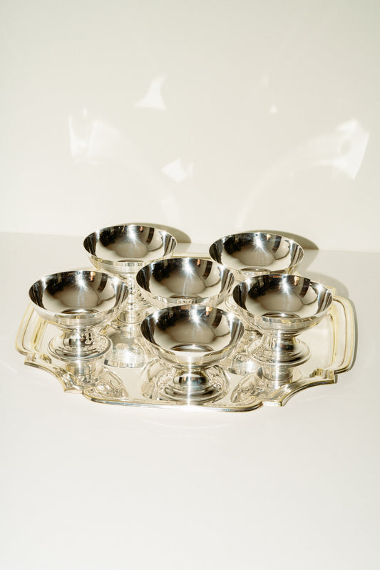 Set of 6 sorbet coupes with tray