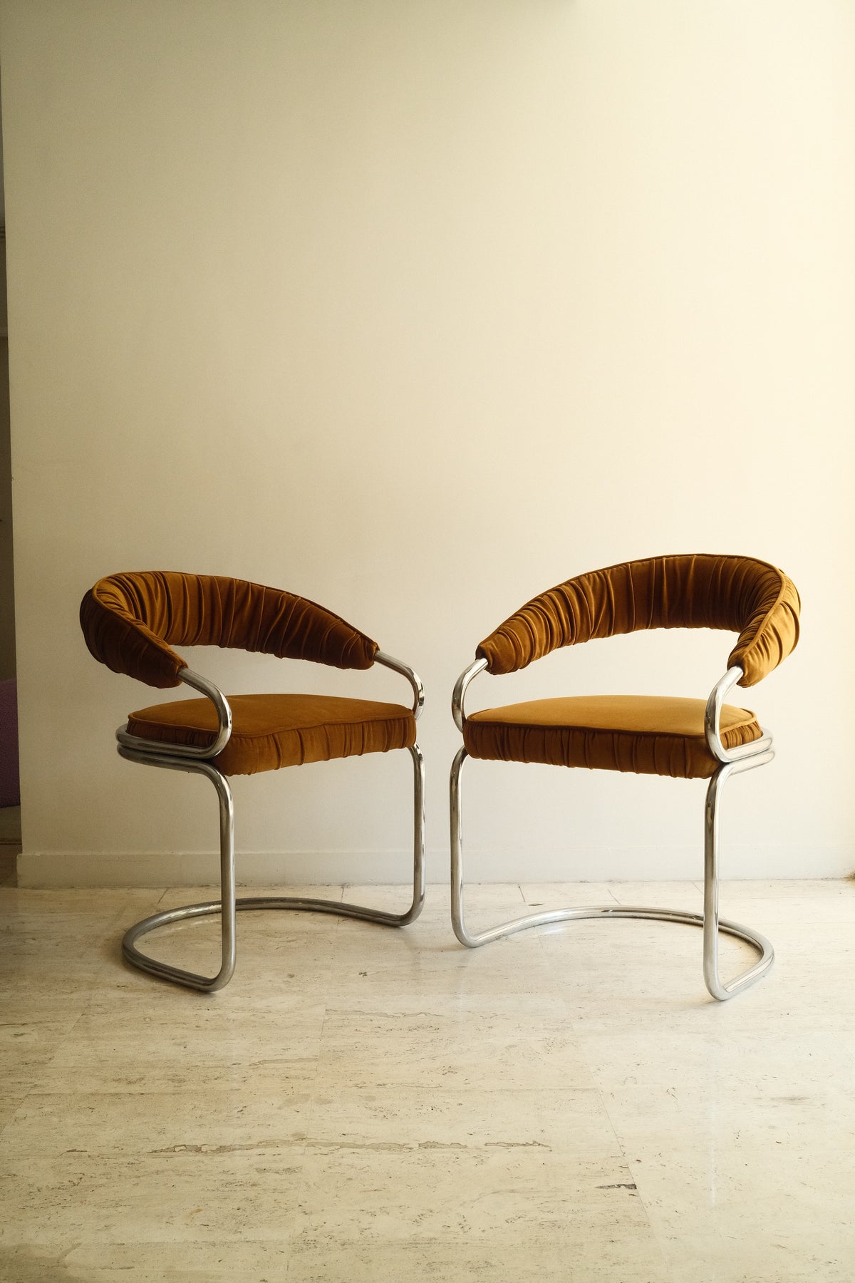Set of 2 chrome chairs by Giotto Stoppino