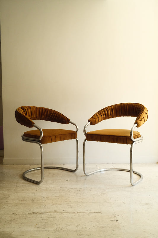 Set of 2 chrome chairs by Giotto Stoppino