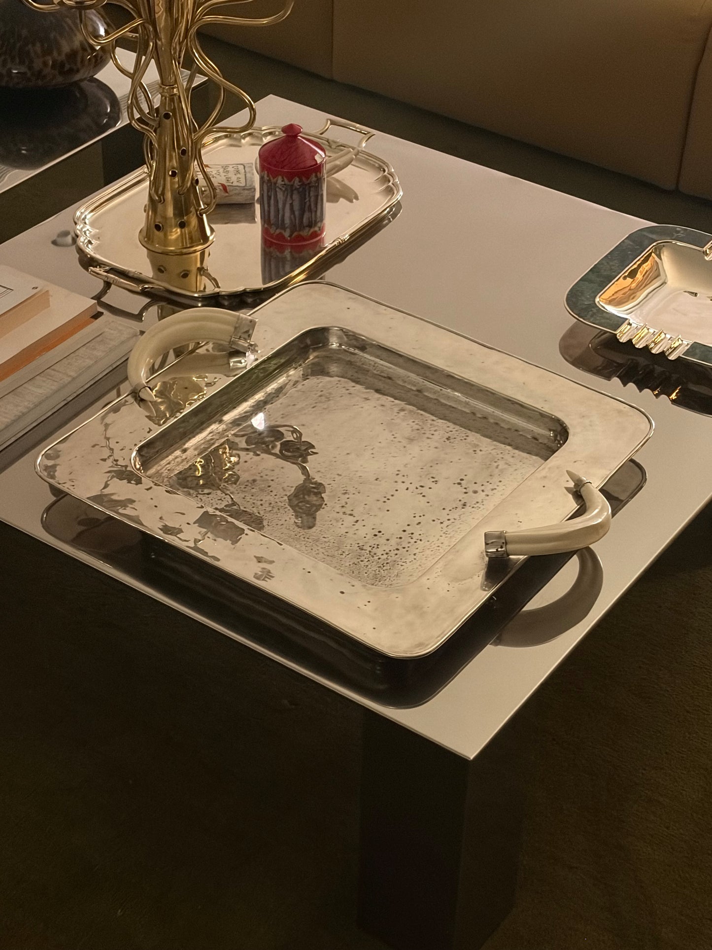 Franco Cafini tray with horn handles, 1986