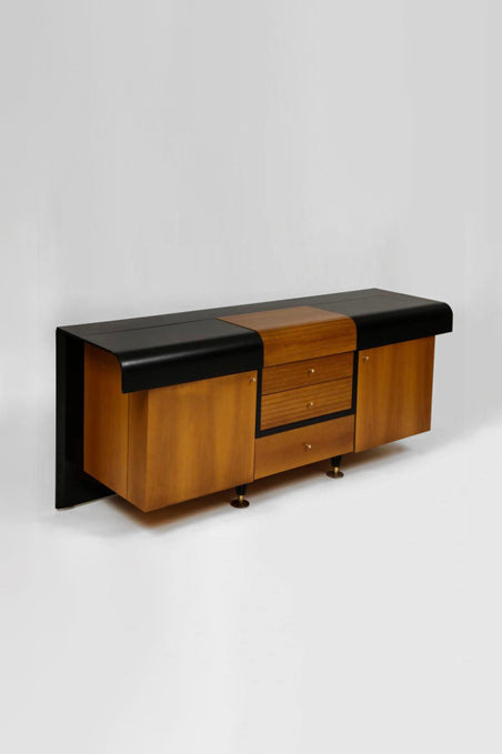 Black lacquer and teak sideboard by Pierre Cardin, 1980s