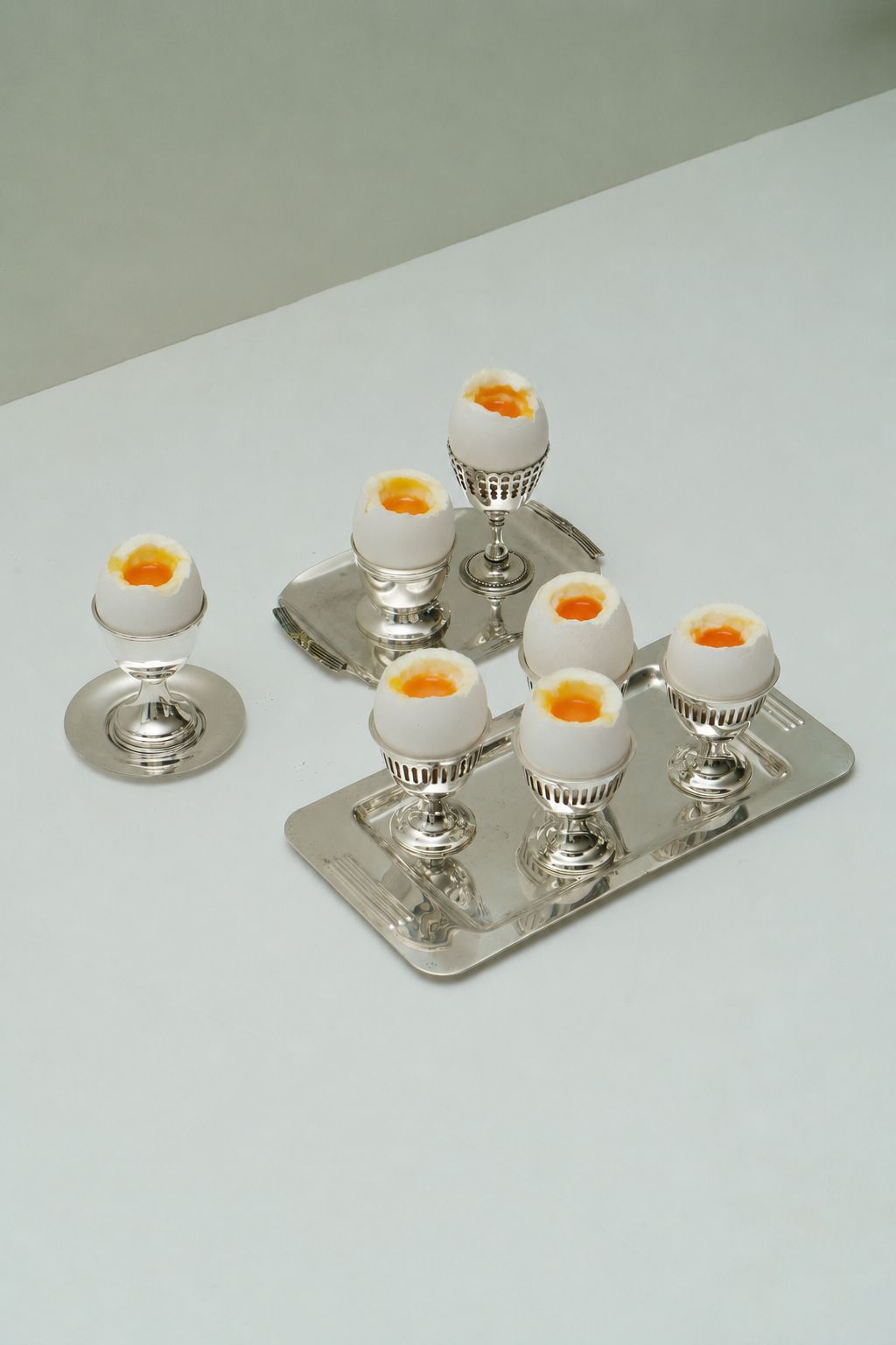 Silver plated vintage œuf à la coque set, set of 7